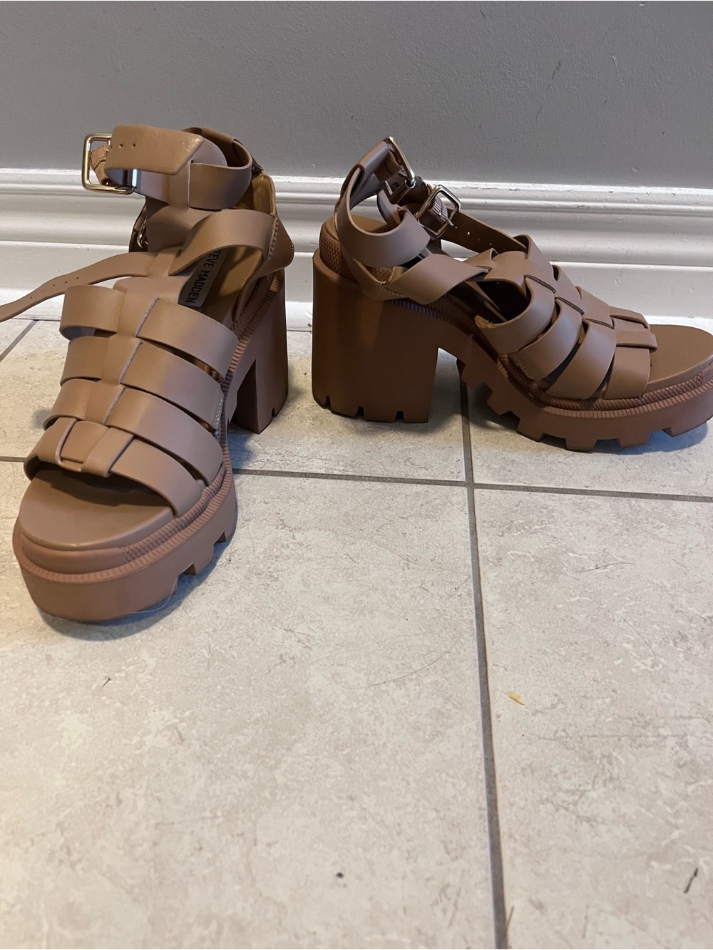 Steve Madden Tan Chunky Platform Woven Sandals